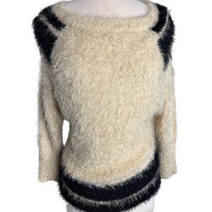 NWT Bebe Women’s P/S Harry sweater pull over boat neck 3/4 sleeve tan black stri